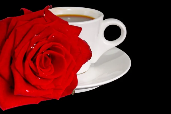 Kaffekopp och röd ros — Stockfoto