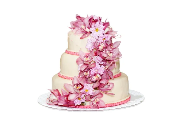 Tradycyjny tort weselny z kwiaty orchidei — Zdjęcie stockowe