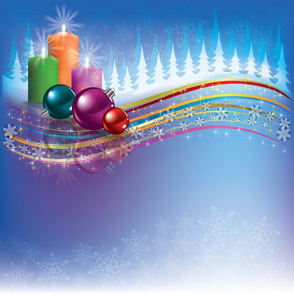 Kerstachtergrond met decoraties en kaarsen — Stockvector