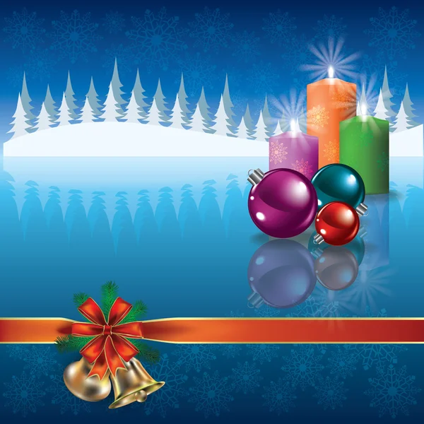 Saludo navideño con decoraciones y velas — Archivo Imágenes Vectoriales