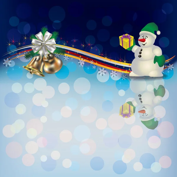 雪だるまと鐘とクリスマスの背景 — ストックベクタ