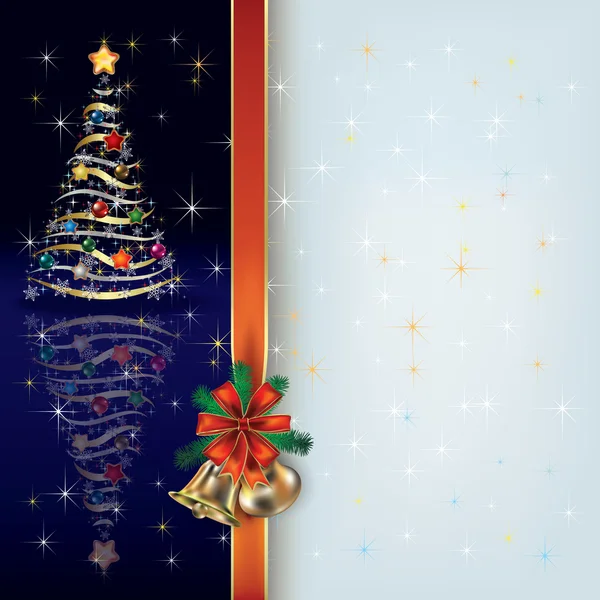 Weihnachtsgruß mit Baum und Geschenkband — Stockvektor
