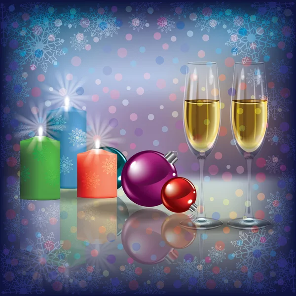 Christmas greeting met champagne en kaarsen — Stockvector