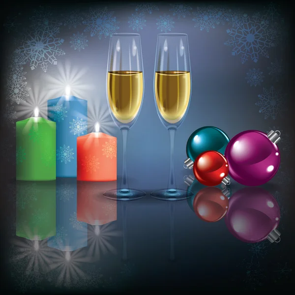 Życzenia bożonarodzeniowe z szampana i świece — Wektor stockowy