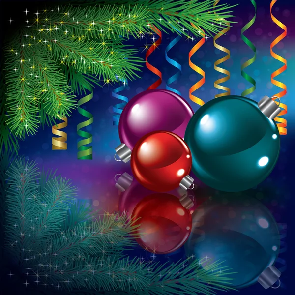Saudação de Natal com árvore e decorações — Vetor de Stock