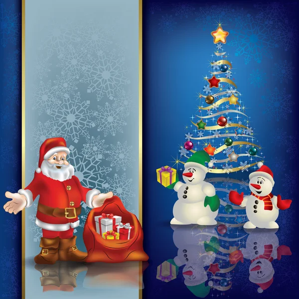 Saludo abstracto con árbol de Navidad y Papá Noel — Vector de stock