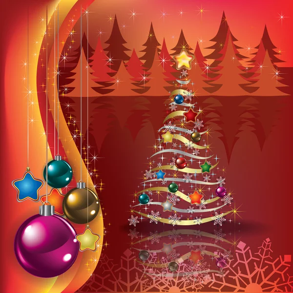 Groet met kerstboom en decorations — Stockvector
