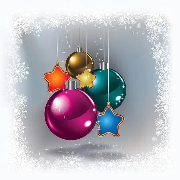 Salutation blanche avec décorations de Noël sur gris — Image vectorielle