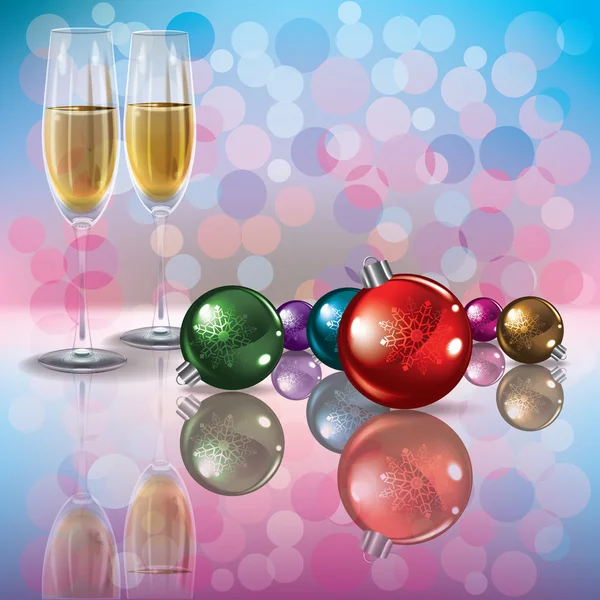 Christmas decorations and champagne — Stock Vector