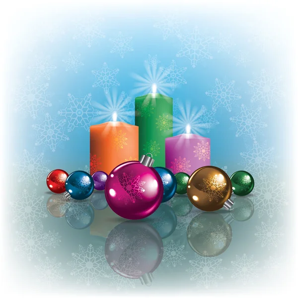 与圣诞装饰品和蜡烛背景 — 图库矢量图片