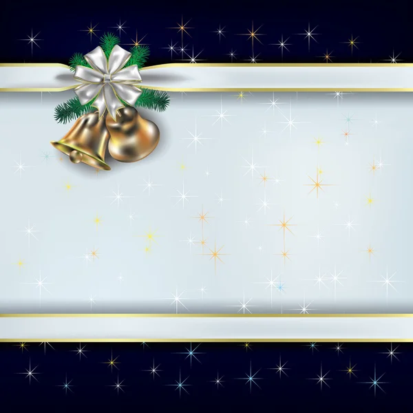 Salutation de Noël avec ruban cadeau et cloches — Image vectorielle