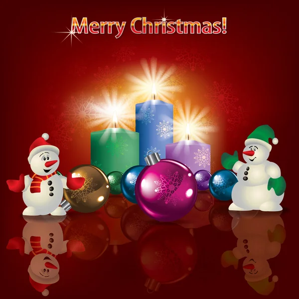 Bonhommes de neige et décorations de Noël — Image vectorielle