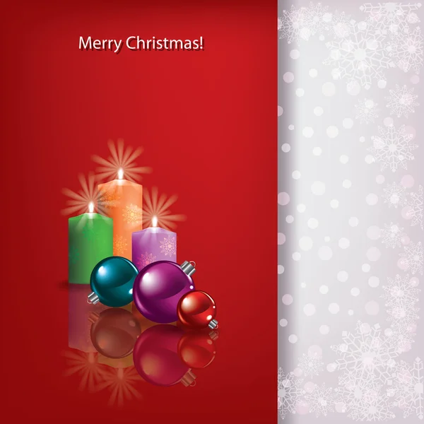 Saludo rojo de Navidad con velas y bolas — Archivo Imágenes Vectoriales