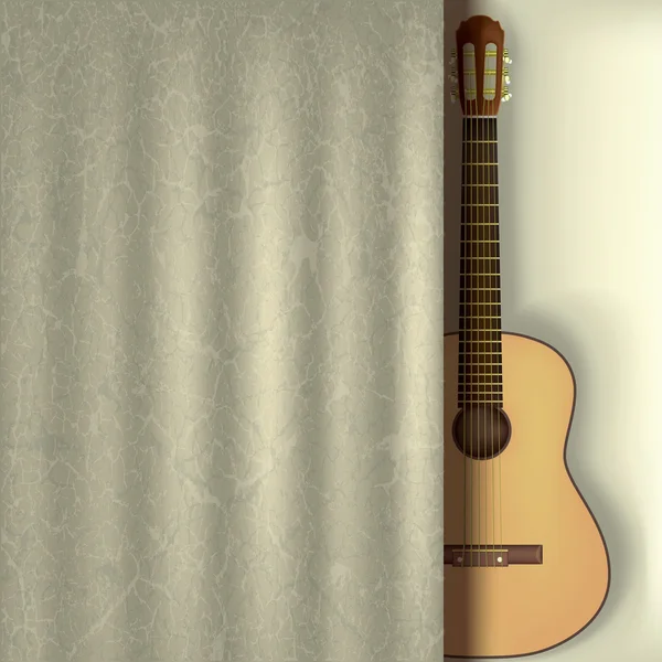 Музыкальный фон с гитарой и занавесом — стоковый вектор