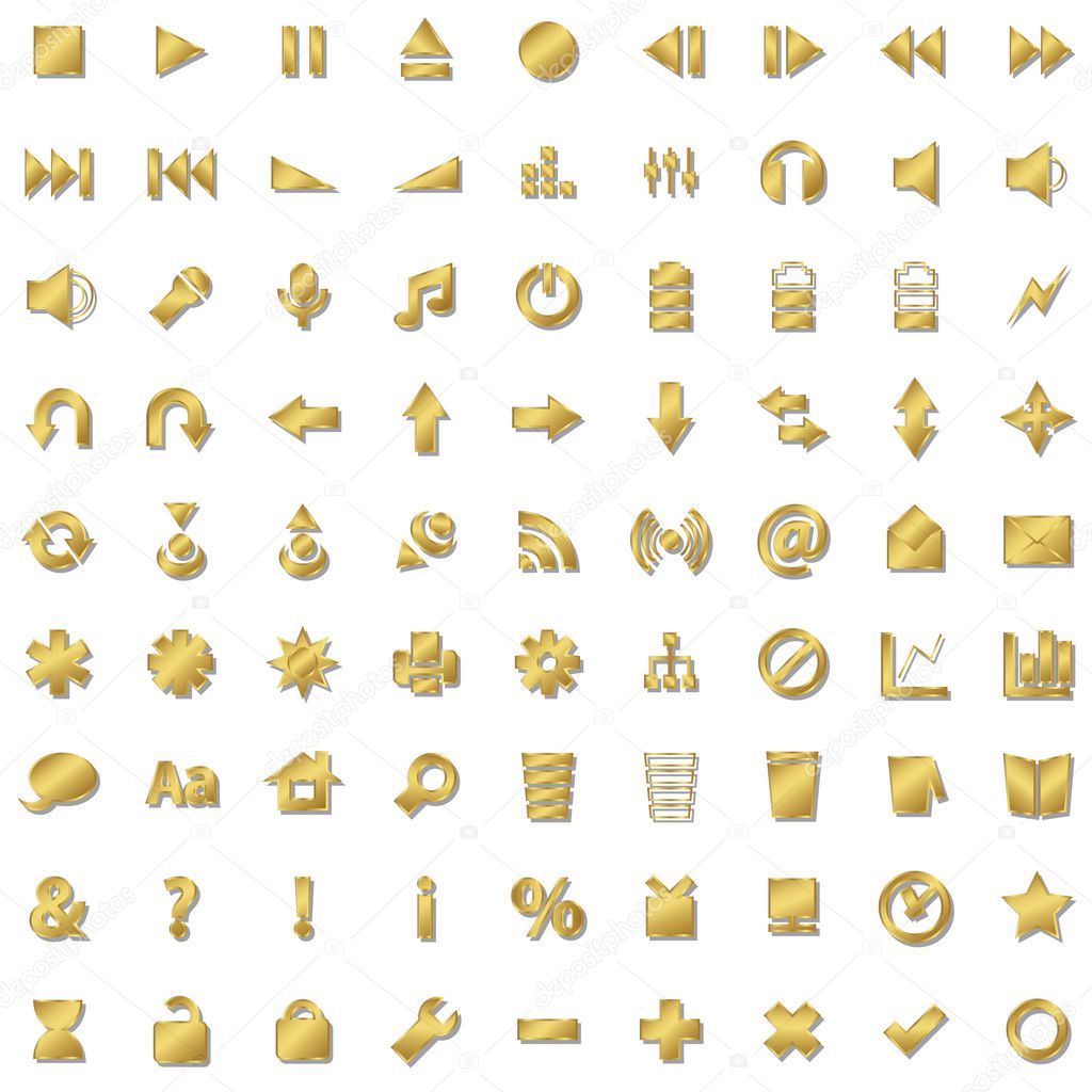 gold icons set isolated on white