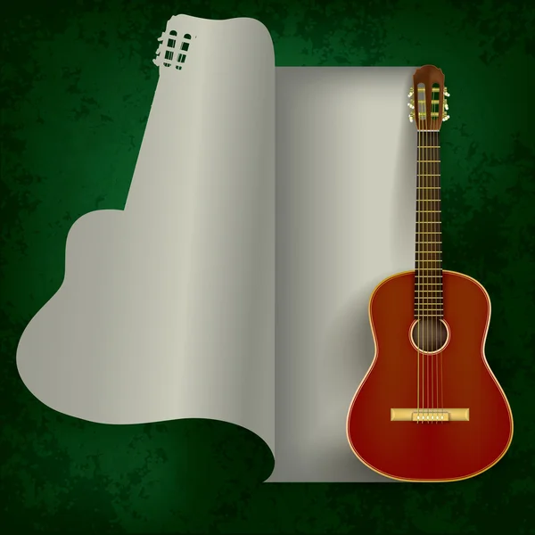 Acoustic guitar on green — Stock Vector