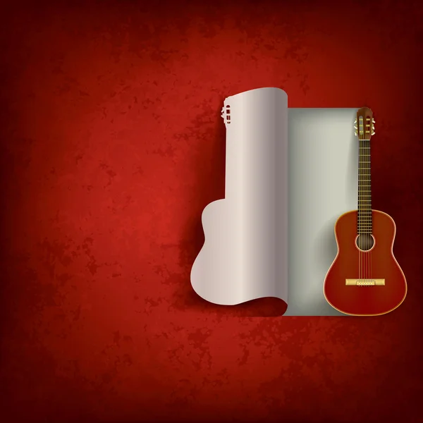Акустическая гитара на красном — стоковый вектор