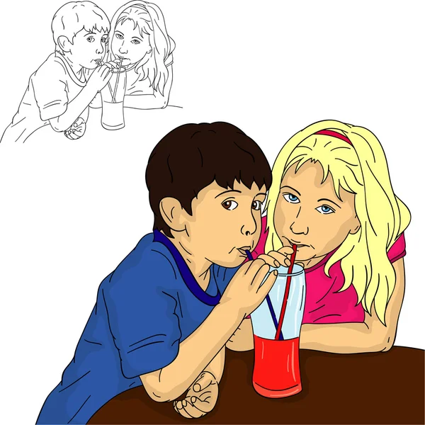 Jongen en meisje dranken — Stockvector