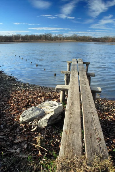 Bench - front pond — Stock Photo, Image