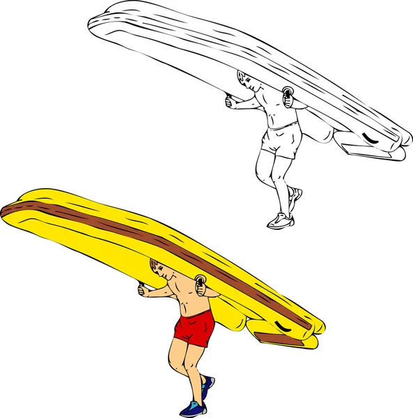 Чоловік несе надувний човен — стокове фото