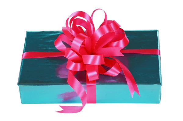 Sky blue present with pink bow — Stock Photo, Image