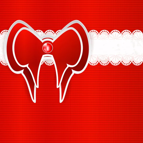 Röd holiday bakgrund med båge och spetsar, vektor illustration. — Stock vektor