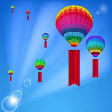 Background white colorful hot air balloons. clipart