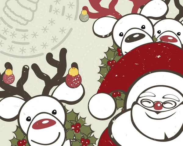 Fondo de Navidad con renos divertidos y Santa Claus . — Archivo Imágenes Vectoriales
