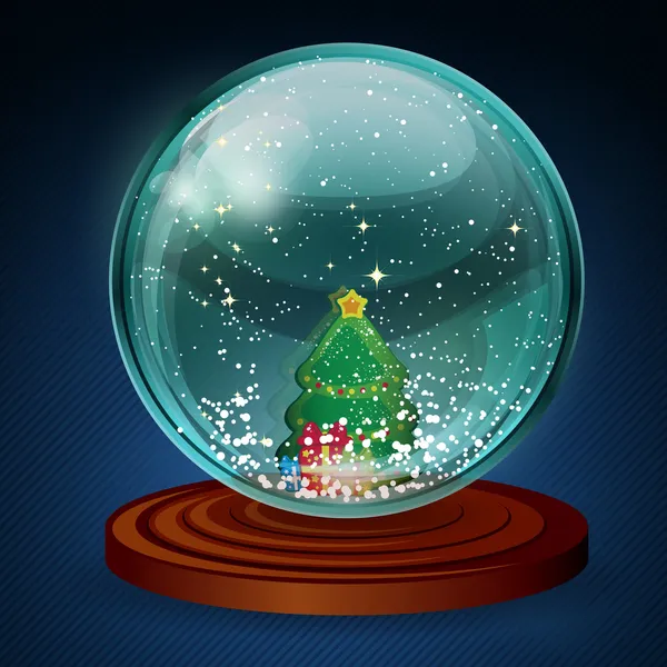 Hó labda, karácsonyfa és az ajándékok. — Stock Vector