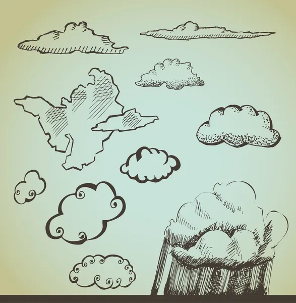 Conjunto: dibujado por nubes de mano —  Fotos de Stock