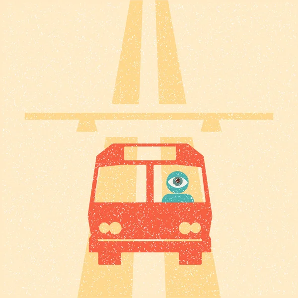 Motorista de ônibus no cartaz retro rodovia — Vetor de Stock