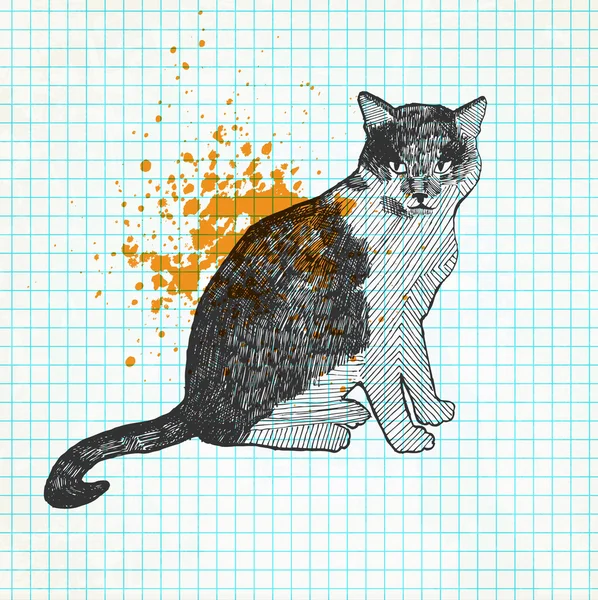 Cat drawing vector. On a paper grunge background — Stock Vector