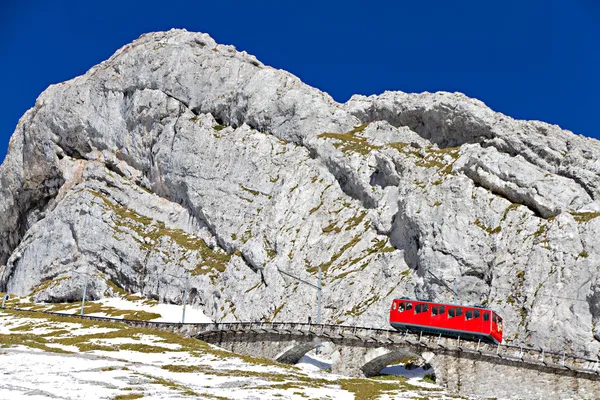 Red cogwheel train at Pilatus, Switzerland — Stock Photo, Image
