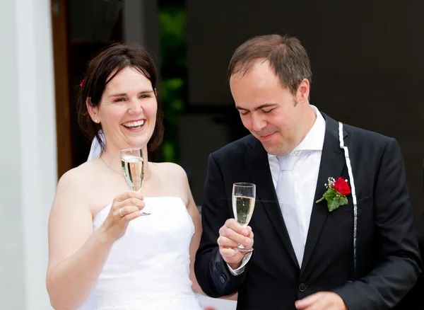 Novomanželé gining přípitek — Stock fotografie