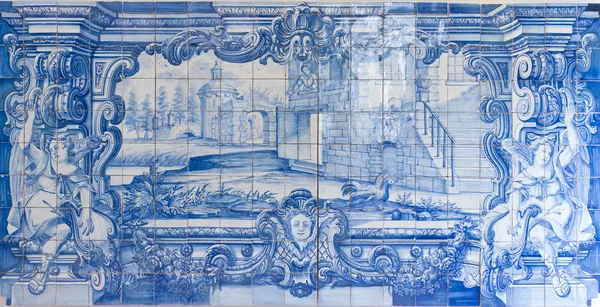 Blå handmålade kakel, azulejos — Stockfoto