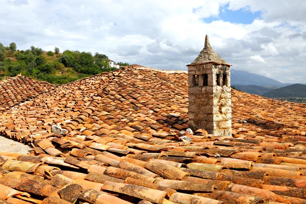 stock image Chimey on red clay shingles roof