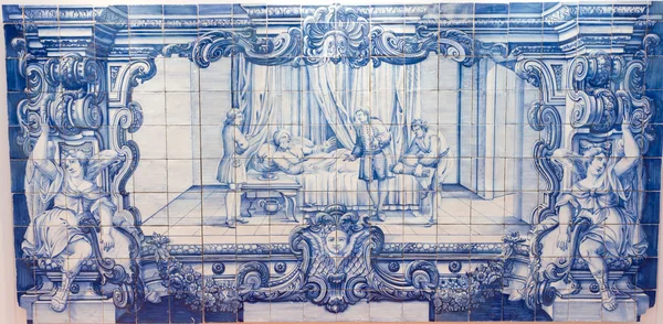 Modré ručně malované dlaždice azulejos — Stock fotografie