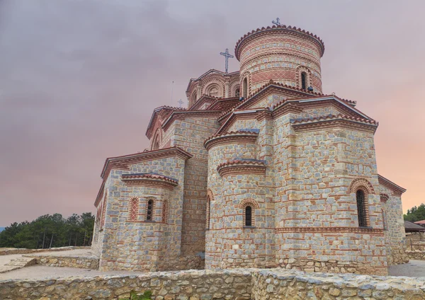 Kerk Sint panteleimon in ohrid Macedonië bij zonsondergang — Stockfoto
