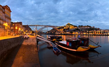 Porto panorama at night, Portugal clipart