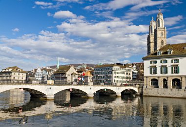 Muenster bridge crossing Limmat Zurich city center clipart