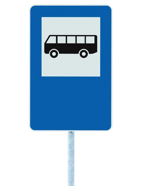 Señal de parada de autobús en poste, señal de tráfico vial, azul aislado —  Fotos de Stock