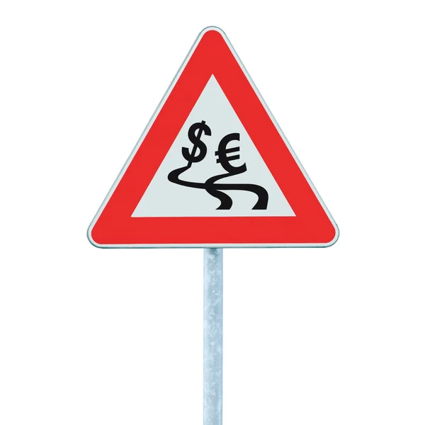 stock image Currency exchange rate fluctuation, dollar, euro slippery road warning sign