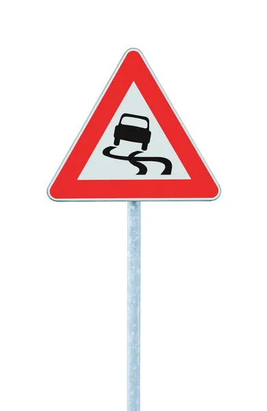 Slippery when wet road sign, isolated signpost and traffic signage — Stock Photo, Image