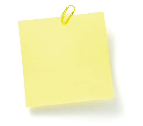 Gele post-it stijl to-do lijst sticker, paperclip, geïsoleerde copyspace — Stockfoto