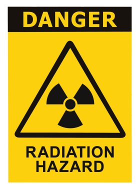 Uyarı simgesi, izole sarı üçgen Tabela metni siyah radyasyon tehlikesi simge izi radhaz tehdit