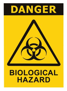 Biohazard symbol sign of biological hazard danger threat alert, black yellow triangle signage text isolated, large detailed macro closeup clipart