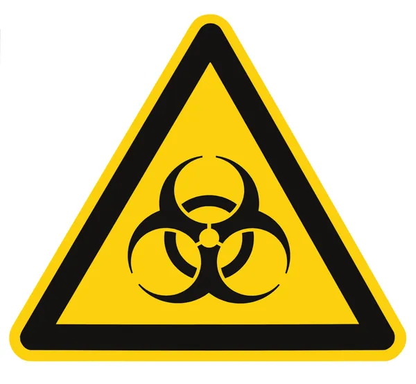 생물 학적 위협 경고 고립 된 검은색 노란색 삼각형 간판 매크로의 생물 학적 기호 표시 — 스톡 사진