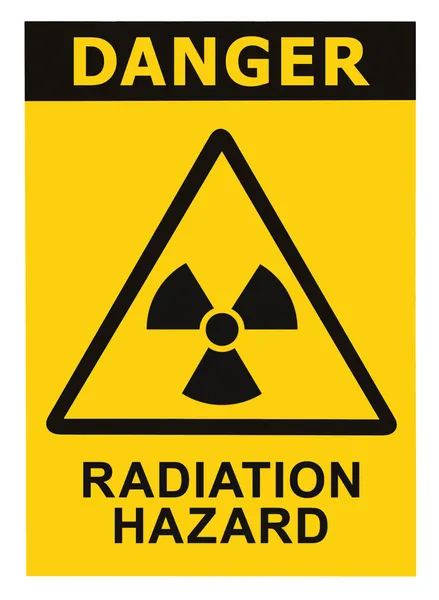 Radiation hazard symbol sign of radhaz threat alert icon, black yellow triangle signage text isolated — Stock Photo, Image