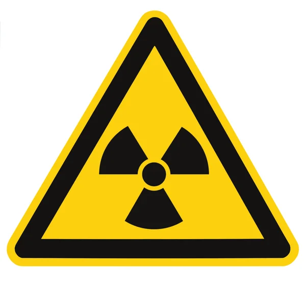 Signo de símbolo de peligro de radiación de la etiqueta del icono de alerta de amenaza de radhaz, macro de señalización de triángulo amarillo negro aislado, gran primer plano detallado —  Fotos de Stock