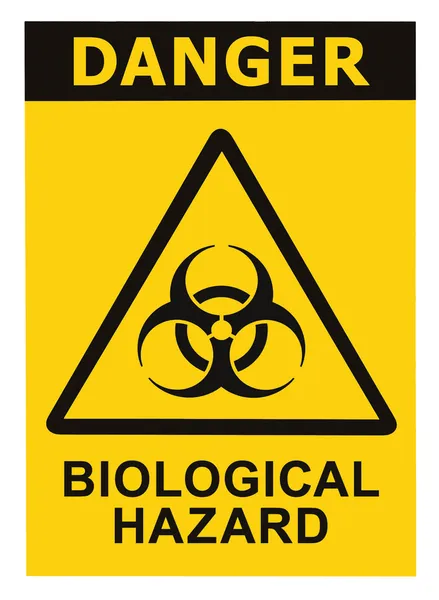 Biohazarský symbol známky biologického nebezpečí nebezpečí ohrožení, černý žlutý trojúhelník popisky text izolovaný, rozsáhlé podrobné makro zaostřená Stock Fotografie